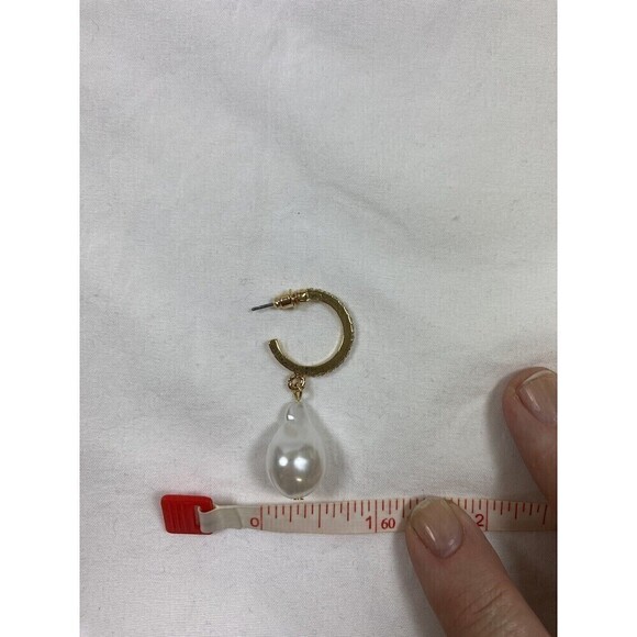 Pearl Drop Earrings Gold Tone Hoops Faux Diamonds Pearlcore - Picture 9 of 12